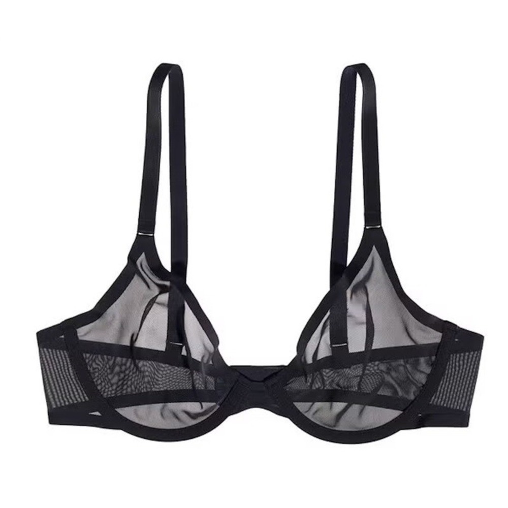NWOT CUUP 32B The Plunge Mesh Black Sheer Underwire Bra 131955